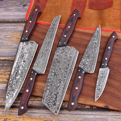 Red flames Handmade Damascus Knife set (Waterproof)